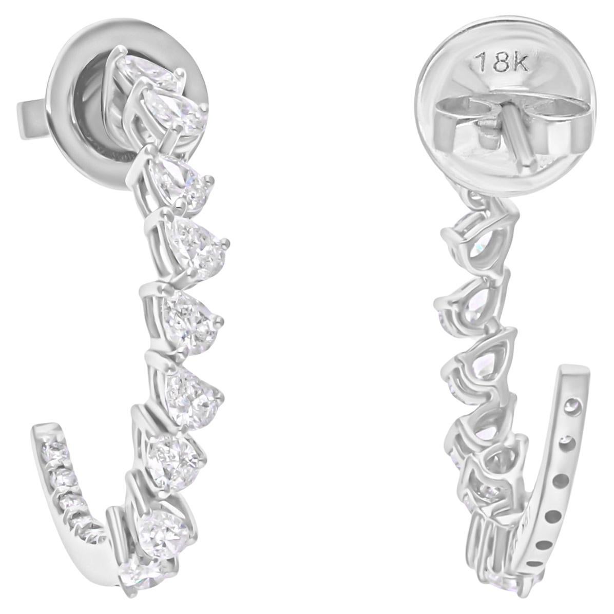 Créoles en or blanc 18 carats avec diamants de 1,05 carat SI/H en vente