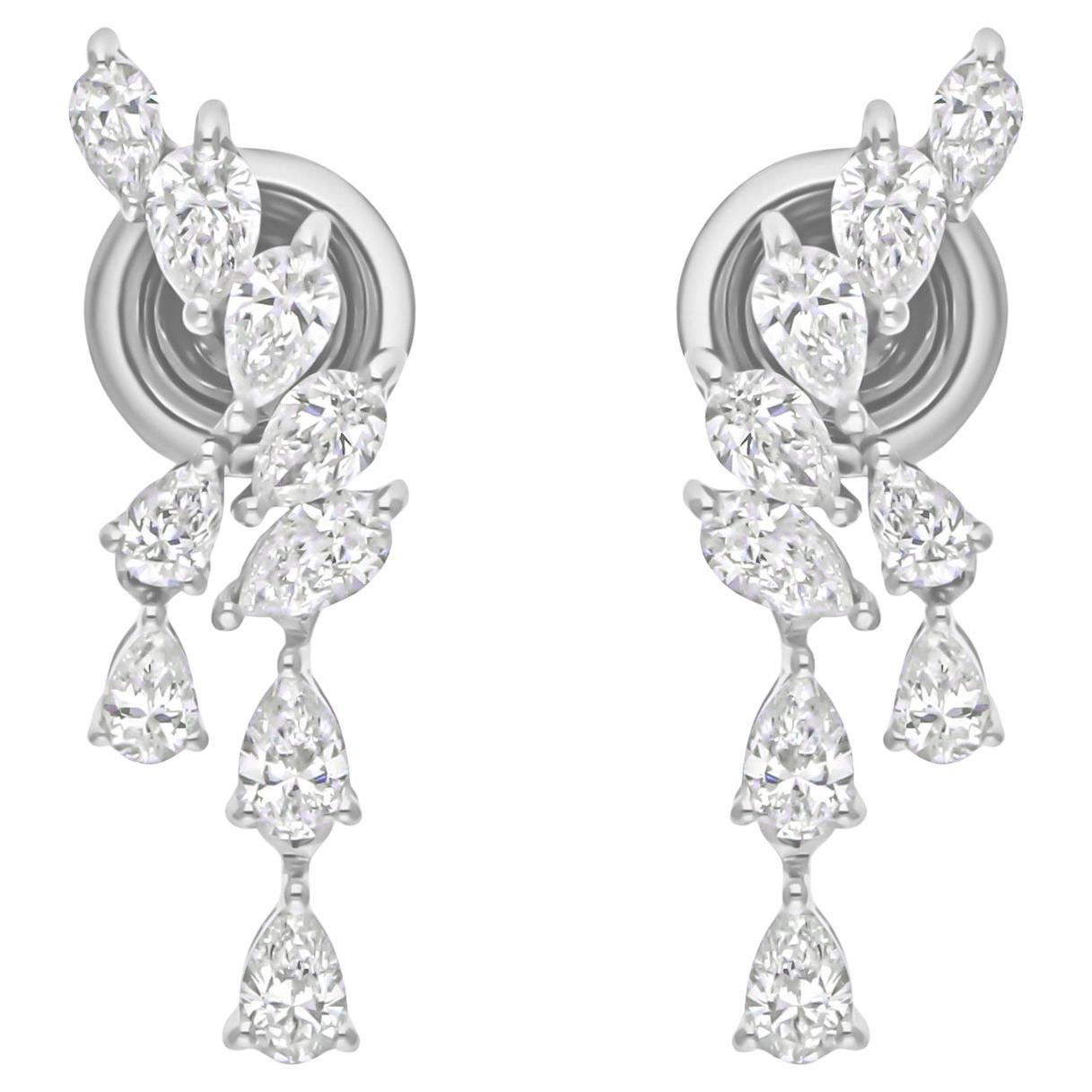 Natürlicher 1,35 Karat SI/H Birnenschliff Diamant-Ohrringe aus 18 Karat Weißgold mit Brillantschliff
