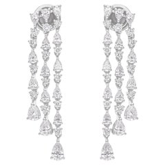 Boucles d
oreilles chandelier en or blanc 14 carats avec diamants ronds taille poire de 2,82 carats SI/H
