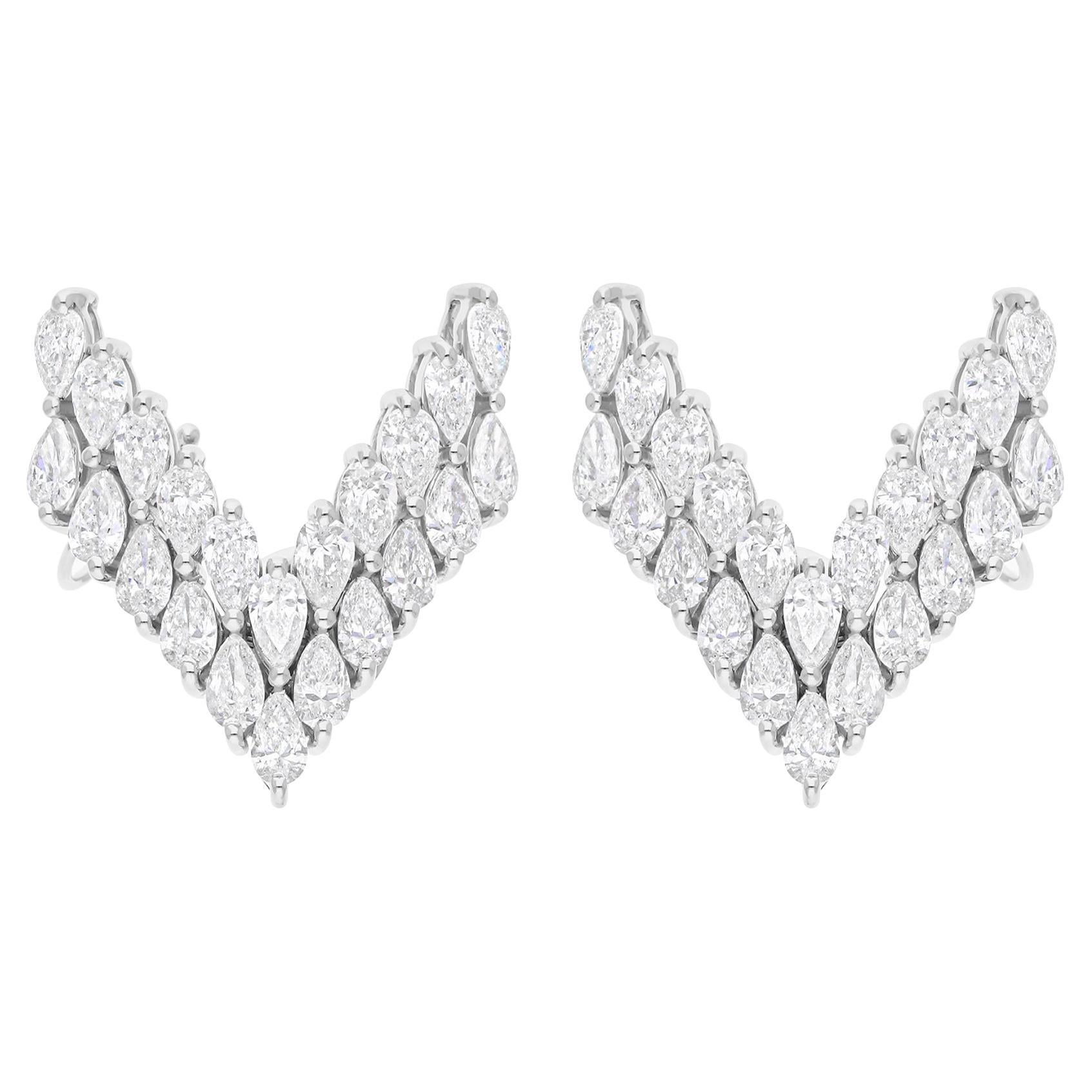 3.90 Carat SI/H Pear Brilliant Cut Diamond V Shape Earrings 18 Karat White Gold