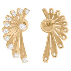 Boucles d
oreilles aile d
ange en or jaune 18 carats avec diamants taille poire 1,59 carat SI/H