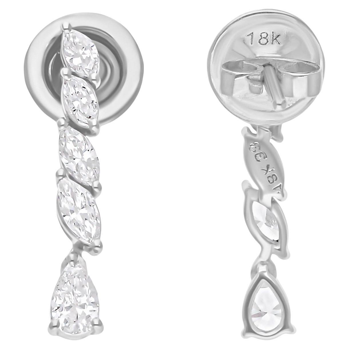 Boucles d'oreilles en or blanc 14 carats avec diamants naturels en forme de poire marquise de 0,75 carat SI/H en vente