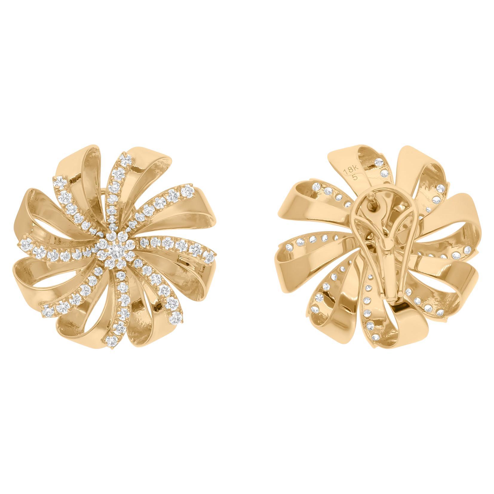 Orecchini a fiore con diamanti tondi naturali da 1,75 carati SI/H Gioielli in oro giallo 14k