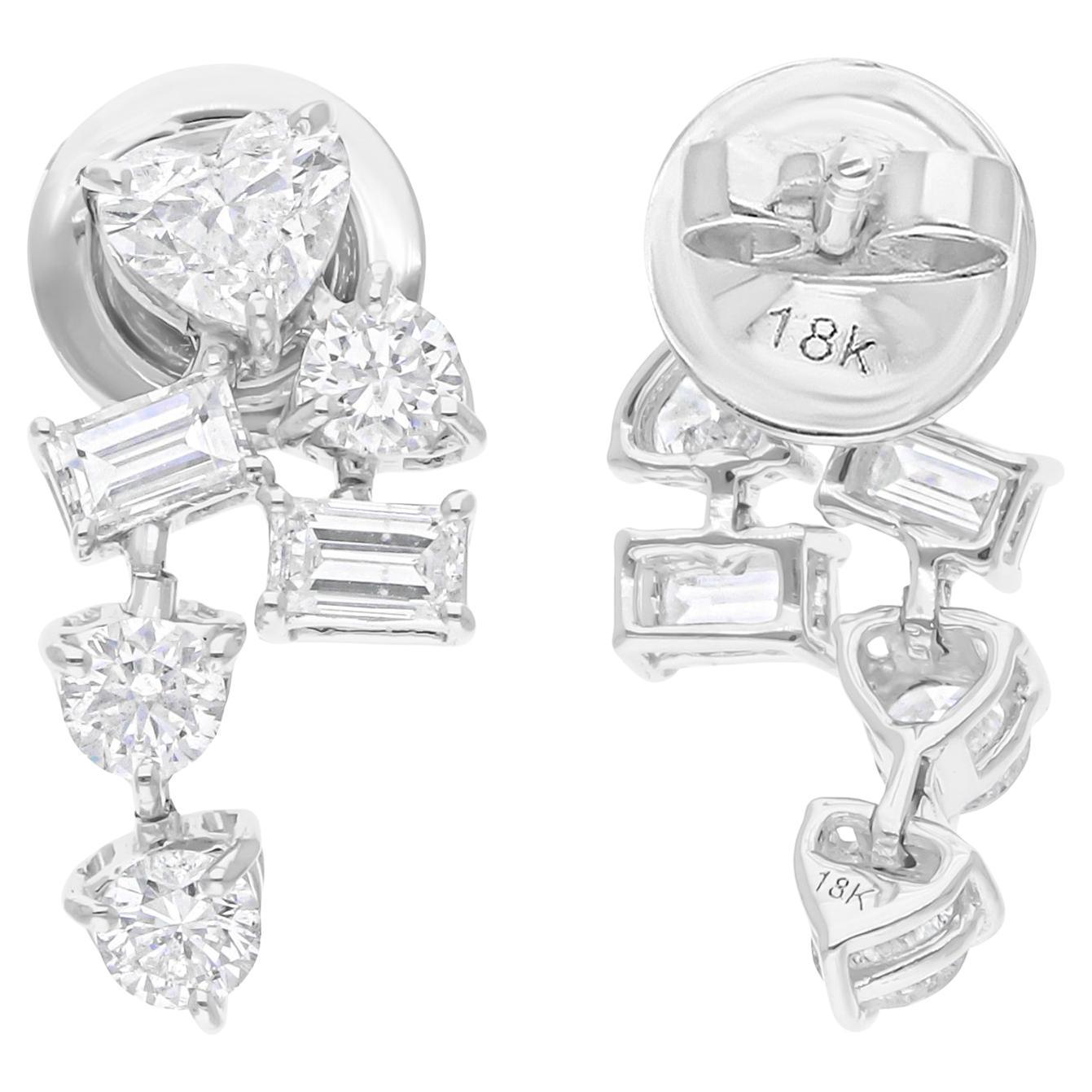 18 Karat Weißgold Natürlich 1,62 Karat SI/H Multi Shape Diamant-Ohrringe