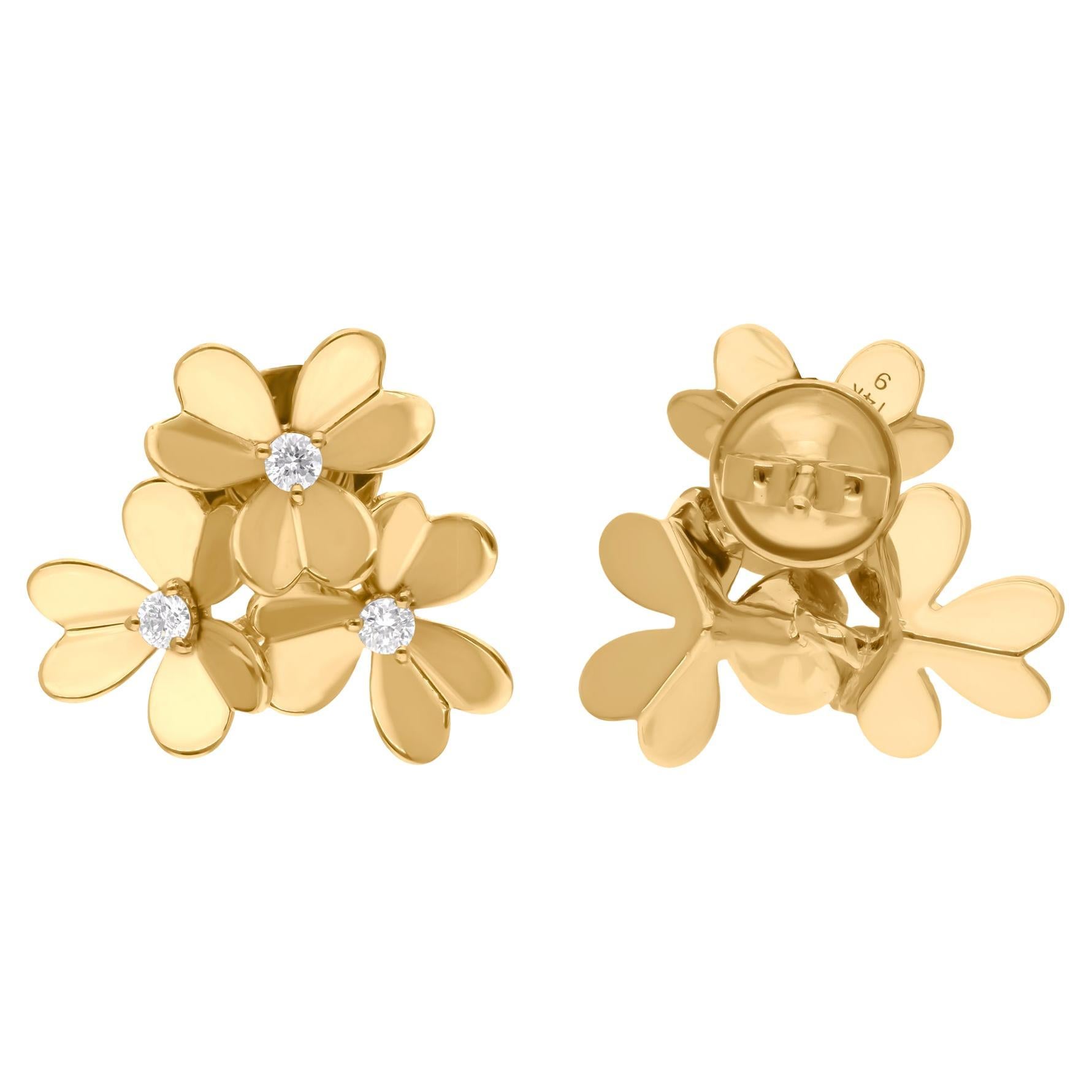 Boucles d
oreilles fleur en or jaune 14 carats avec diamants de 0,25 carat de pureté SI de couleur hi-colore