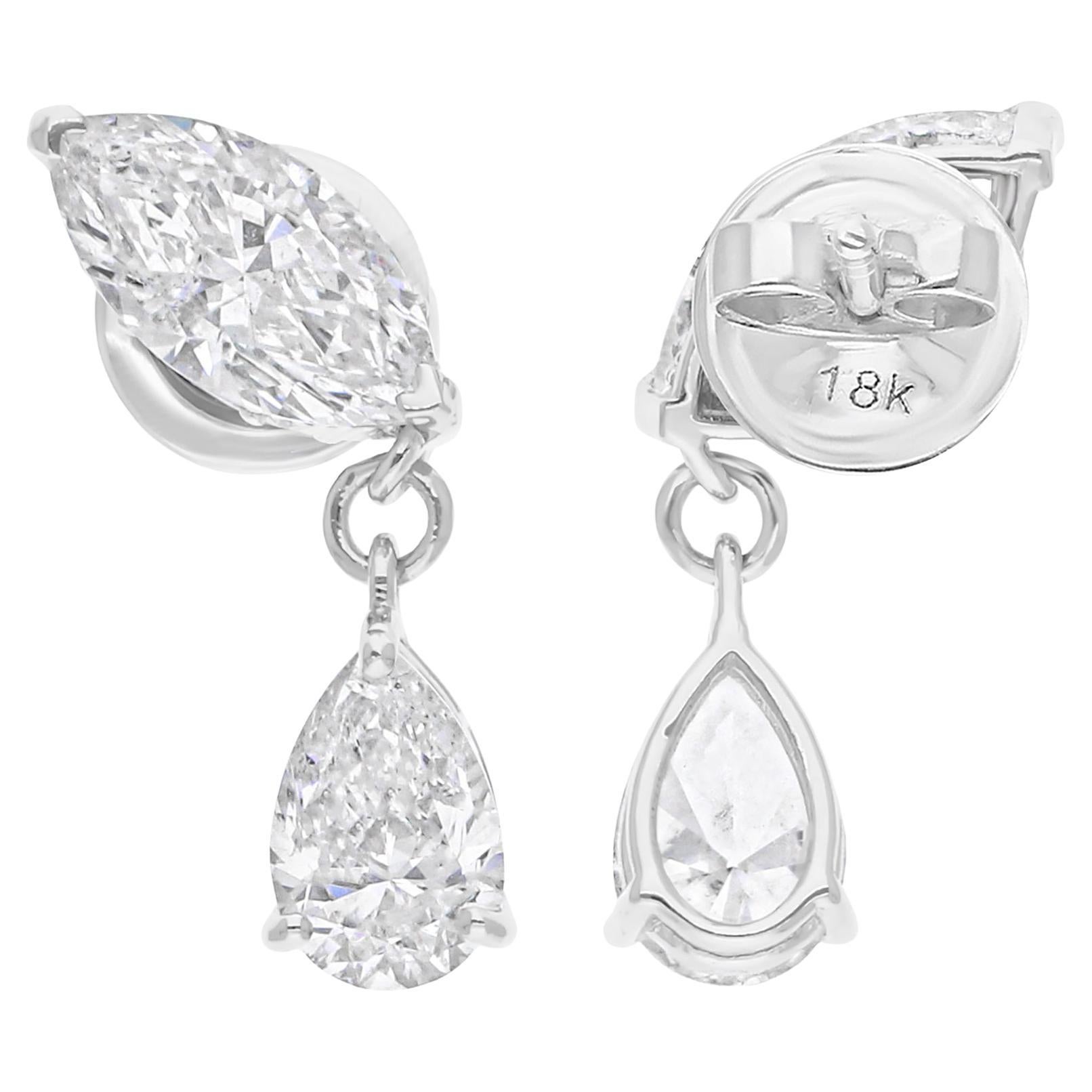 Pendientes de diamantes marquesa pera SI/H de 3,44 quilates reales Joyas de oro blanco de 18 quilates en venta