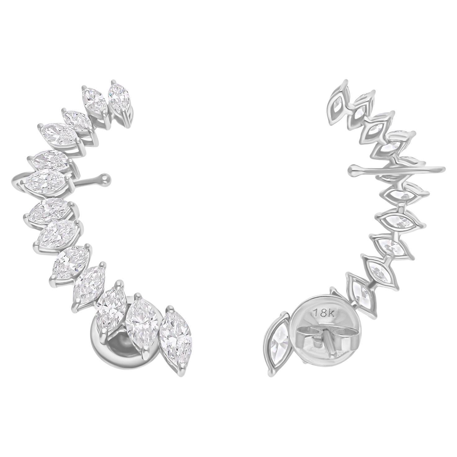 Orecchini a polsino con diamante reale da 2,69 carati SI/H Marquise Gioielli in oro bianco 18 carati