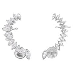 Orecchini a polsino con diamante reale da 2,69 carati SI/H Marquise Gioielli in oro bianco 18 carati