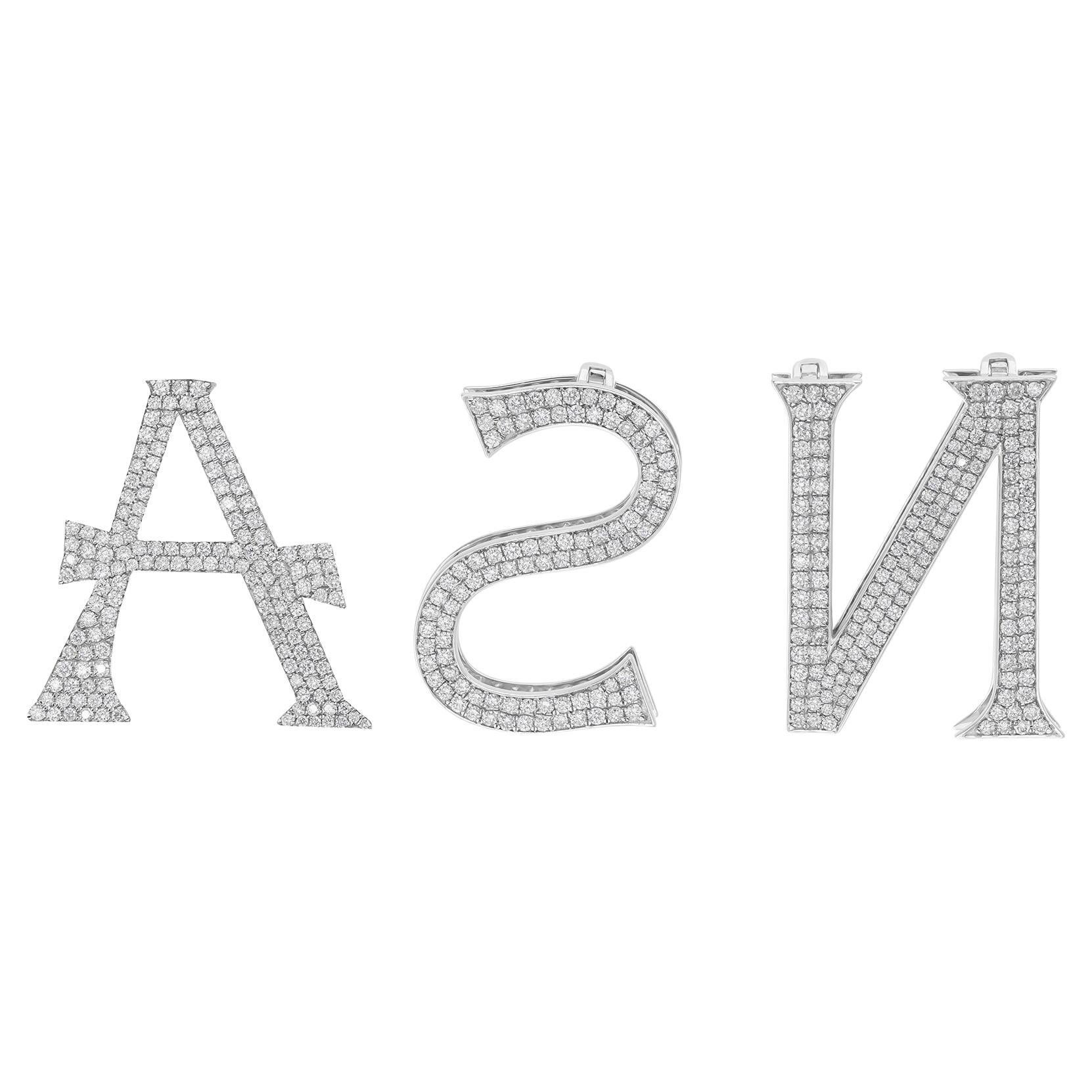 3.21 Carat SI/H Diamond Pave Three Alphabet Pendant 18 Karat White Gold Jewelry For Sale