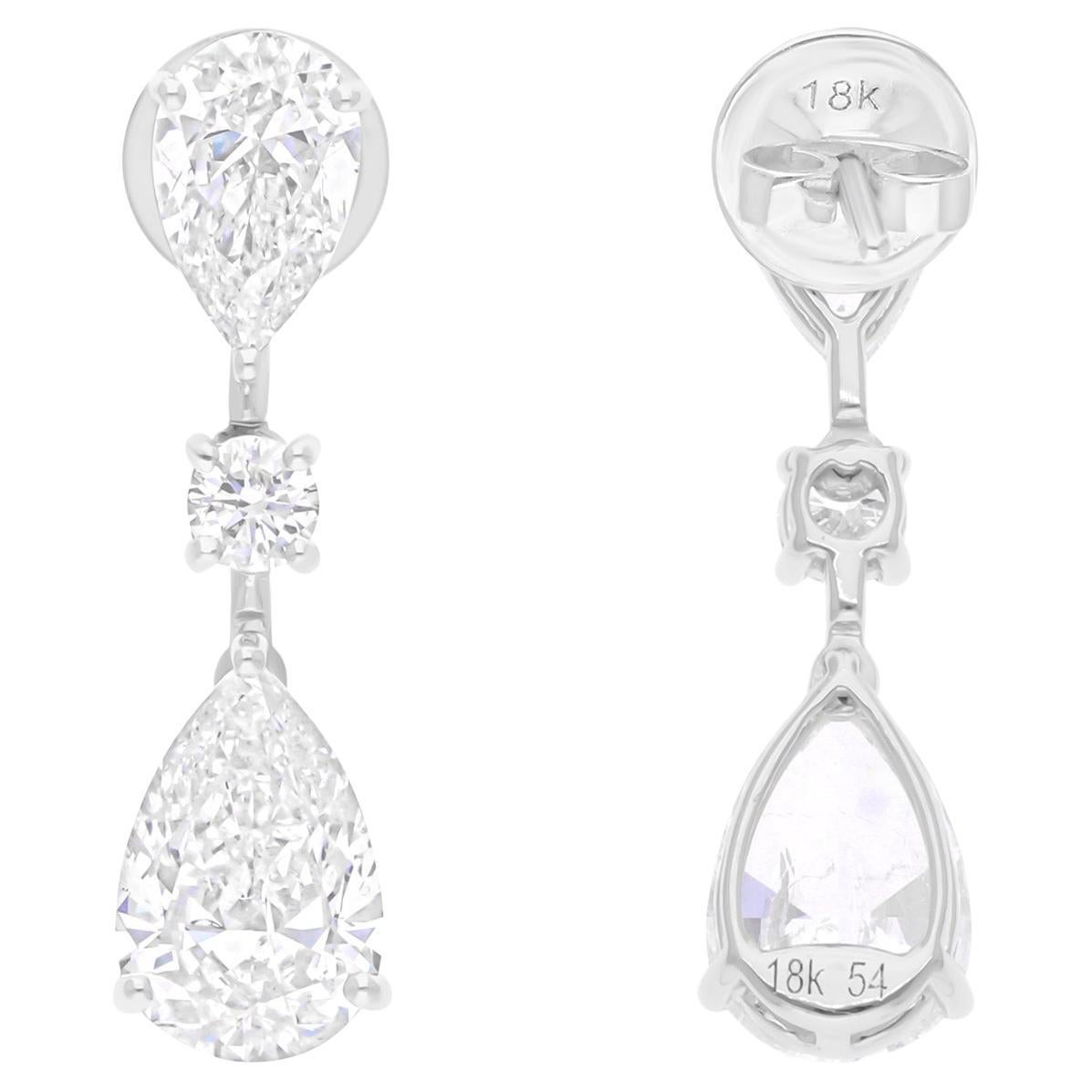 Orecchini pendenti con diamanti reali da 6,17 carati SI Clarity HI Color Oro bianco 18 carati