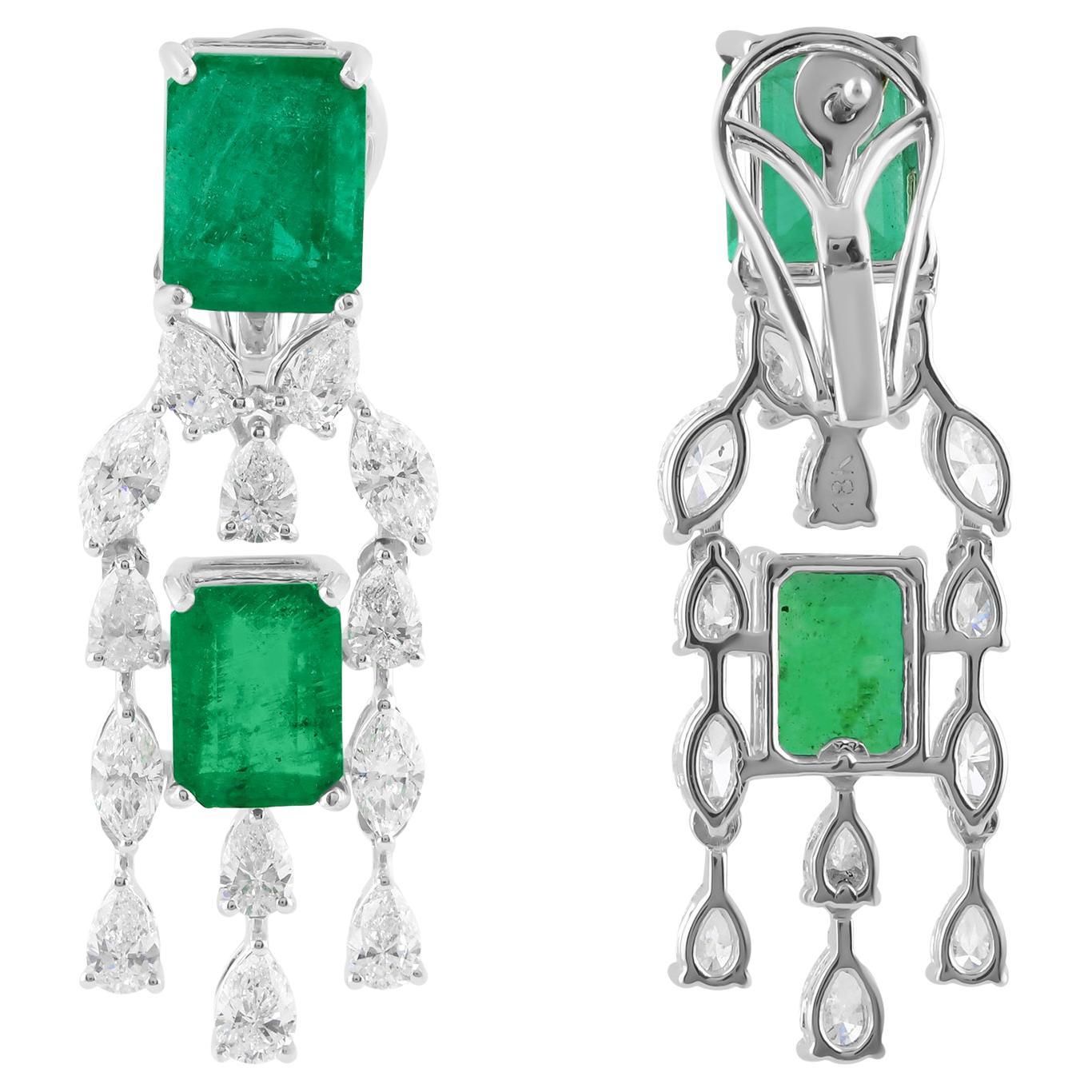 Orecchini pendenti con gemma di smeraldo dello Zambia SI/H Diamond Gioielli in oro bianco 18k