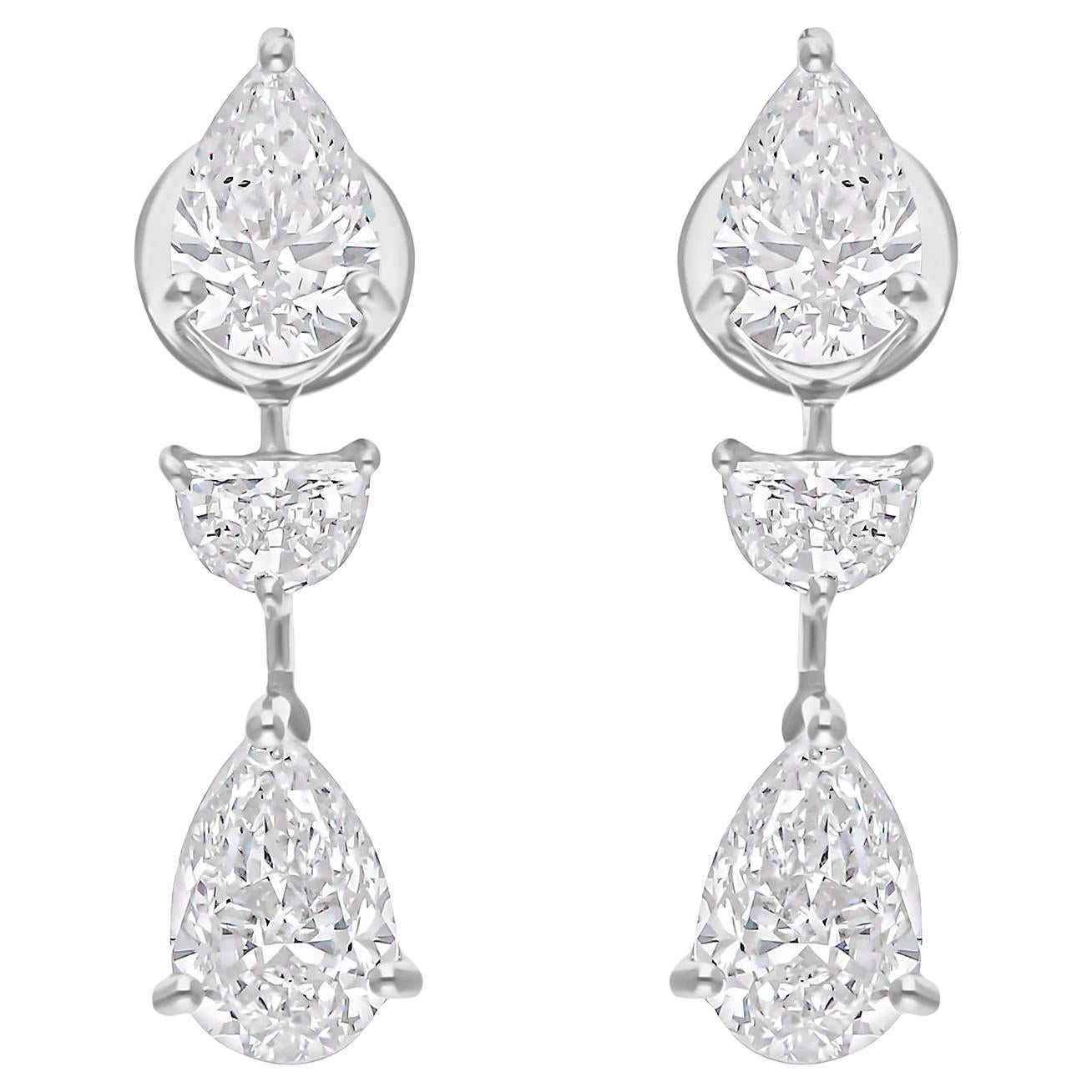 Orecchini di diamanti naturali a forma multipla da 4,06 carati SI/H Gioielli in oro bianco 18 carati