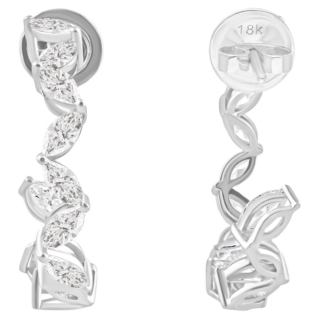 Orecchini a cerchio di diamanti marquise da 2,7 carati SI Clarity HI Color Oro bianco 18 carati