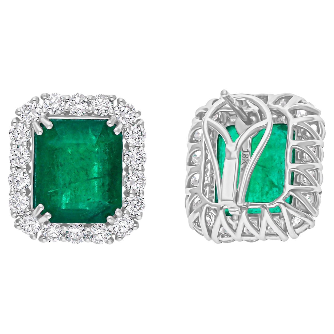12,65 Karat sambischer Smaragd-Ohrringe 2,53 Karat SI/H Diamant 18 Karat Weißgold
