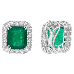 12,65 Karat sambischer Smaragd-Ohrringe 2,53 Karat SI/H Diamant 18 Karat Weißgold