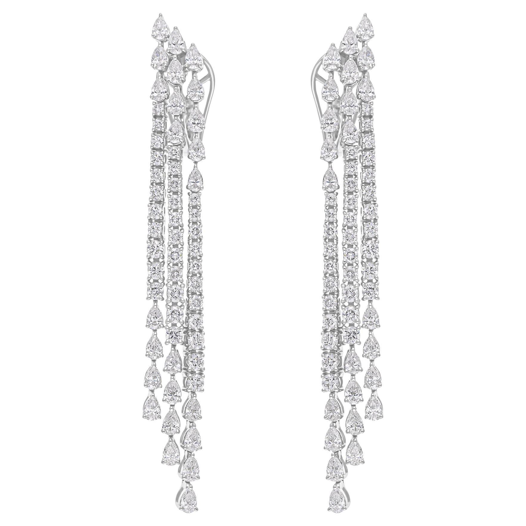 Pendientes de candelabro de diamantes redondos pera SI/H de 5,10 quilates reales Oro blanco de 18 quilates