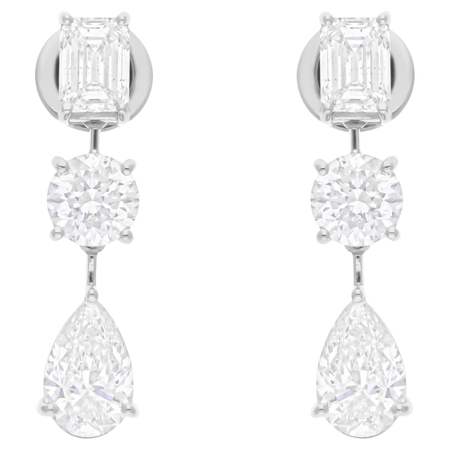 Pendants d
oreilles en or blanc 18 carats avec diamants multiformes de 4,87 carats SI/H