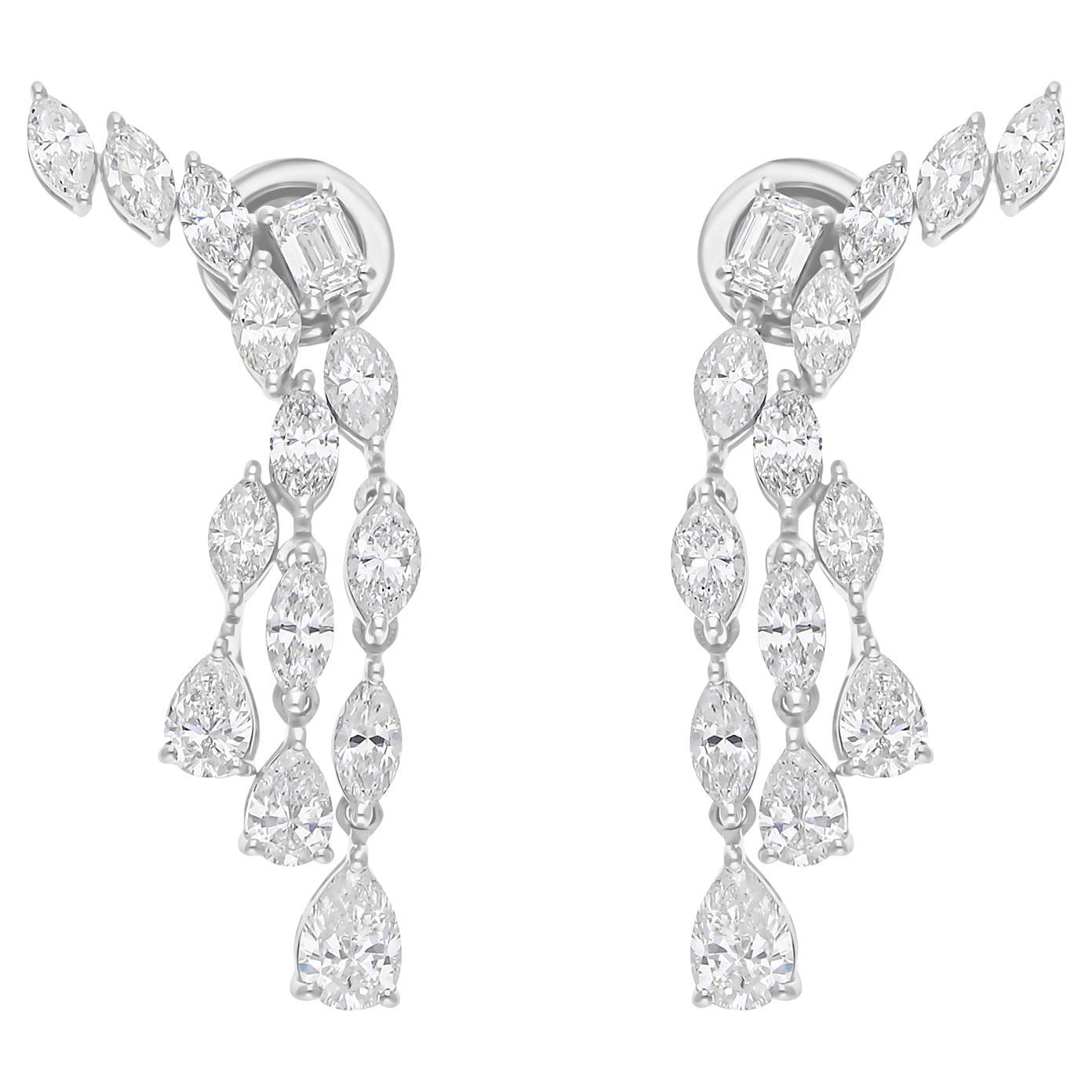3.48ct SI Clarity HI Color Multi Shape Diamond Drop Earrings 14 Karat White Gold