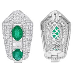 3.14 Carat Zambian Emerald Earrings 3.63 Carat SI/H Diamond 14 Karat White Gold