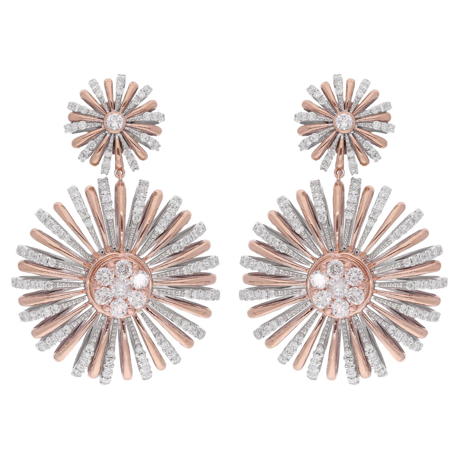 Orecchini pendenti celesti con diamante naturale da 2,85 carati in oro rosa 18 carati