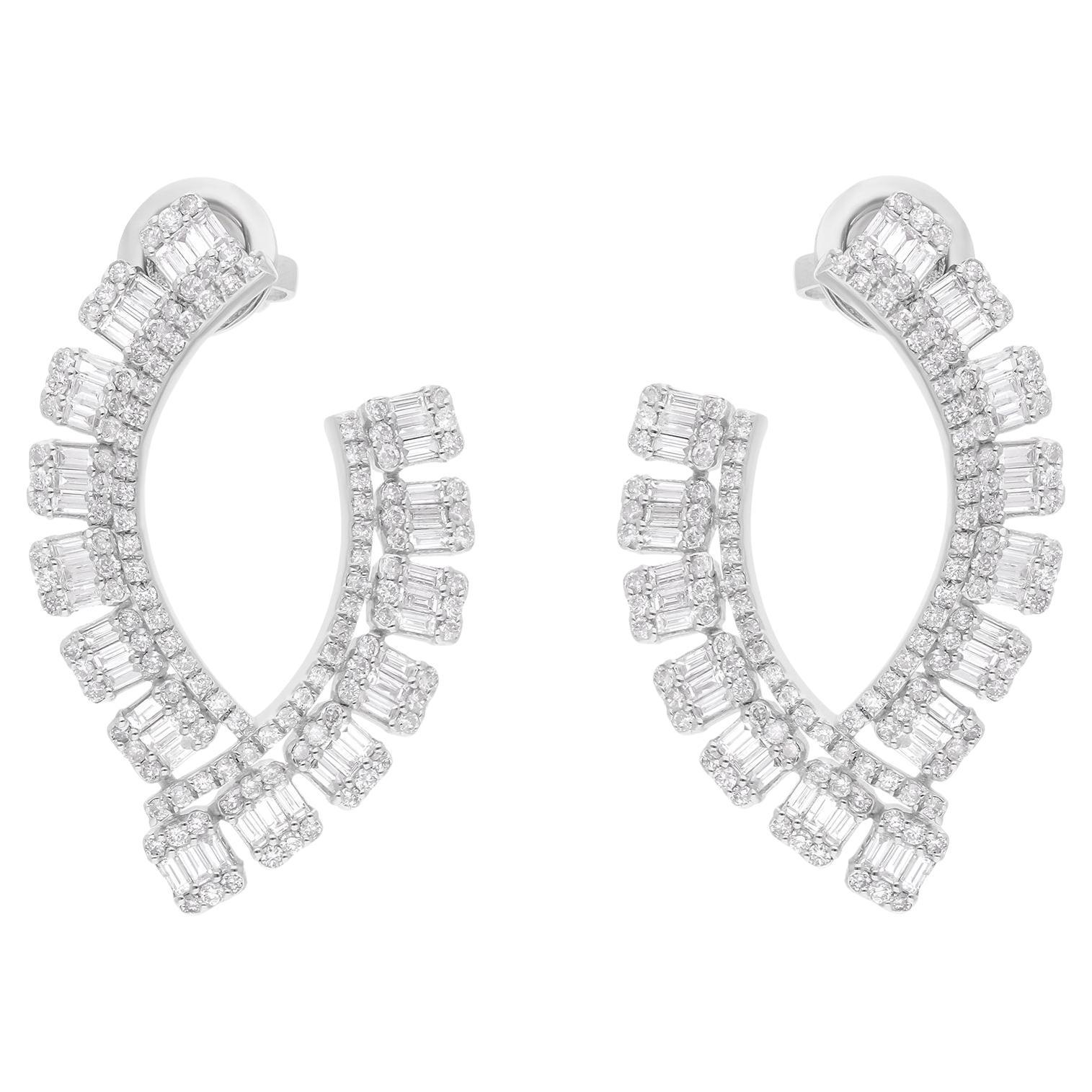Pendientes de diamantes baguette SI/H naturales de 2,15 quilates Joyas de oro blanco de 18 quilates