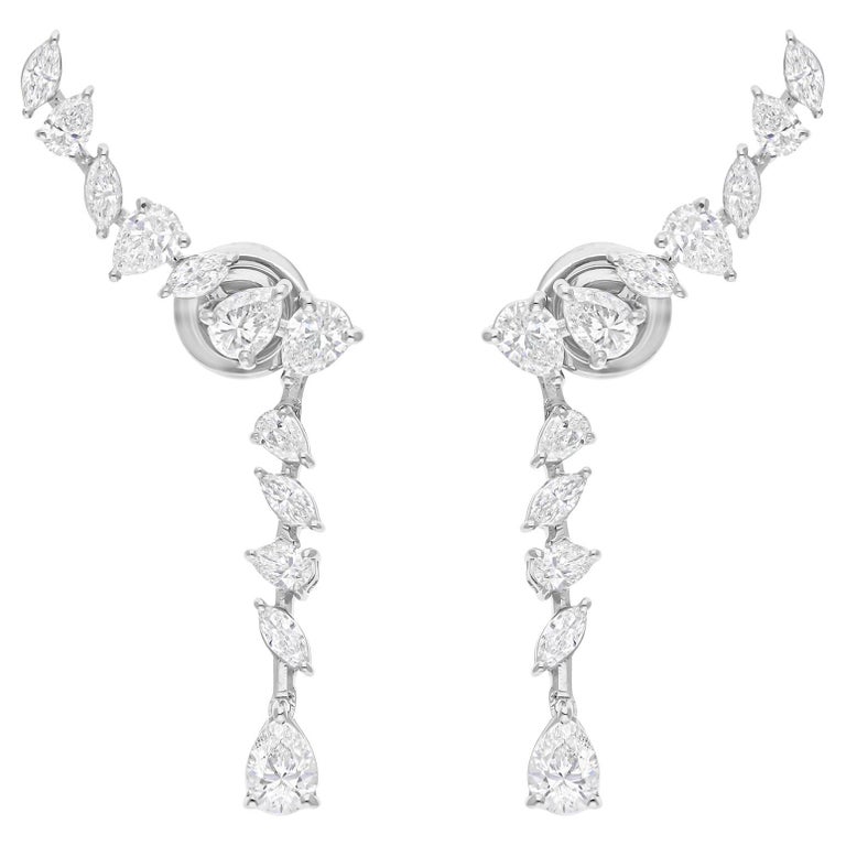 Boucles D'oreilles Diamants 18K Or Blanc 6,11 Carats - Formes Marquise, Poire Et Ronde, Couleur G, Clarté SI1 - Neuf