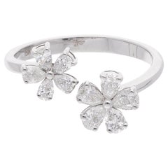 0,64 carati SI Clarity HI Color Pear Diamond Floral Cuff Ring Oro bianco 18 carati