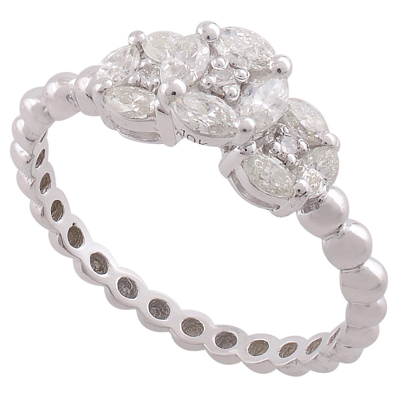 0,64 Karat SI/HI Marquise Runder Diamant Verlobungsring 10 Karat Weißgold Schmuck