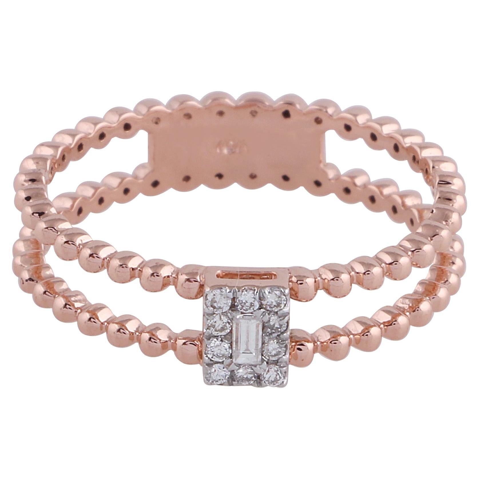 0,1 ct SI/HI Baguette Diamond Beaded Ball Ring Gioielli in oro rosa 18 carati