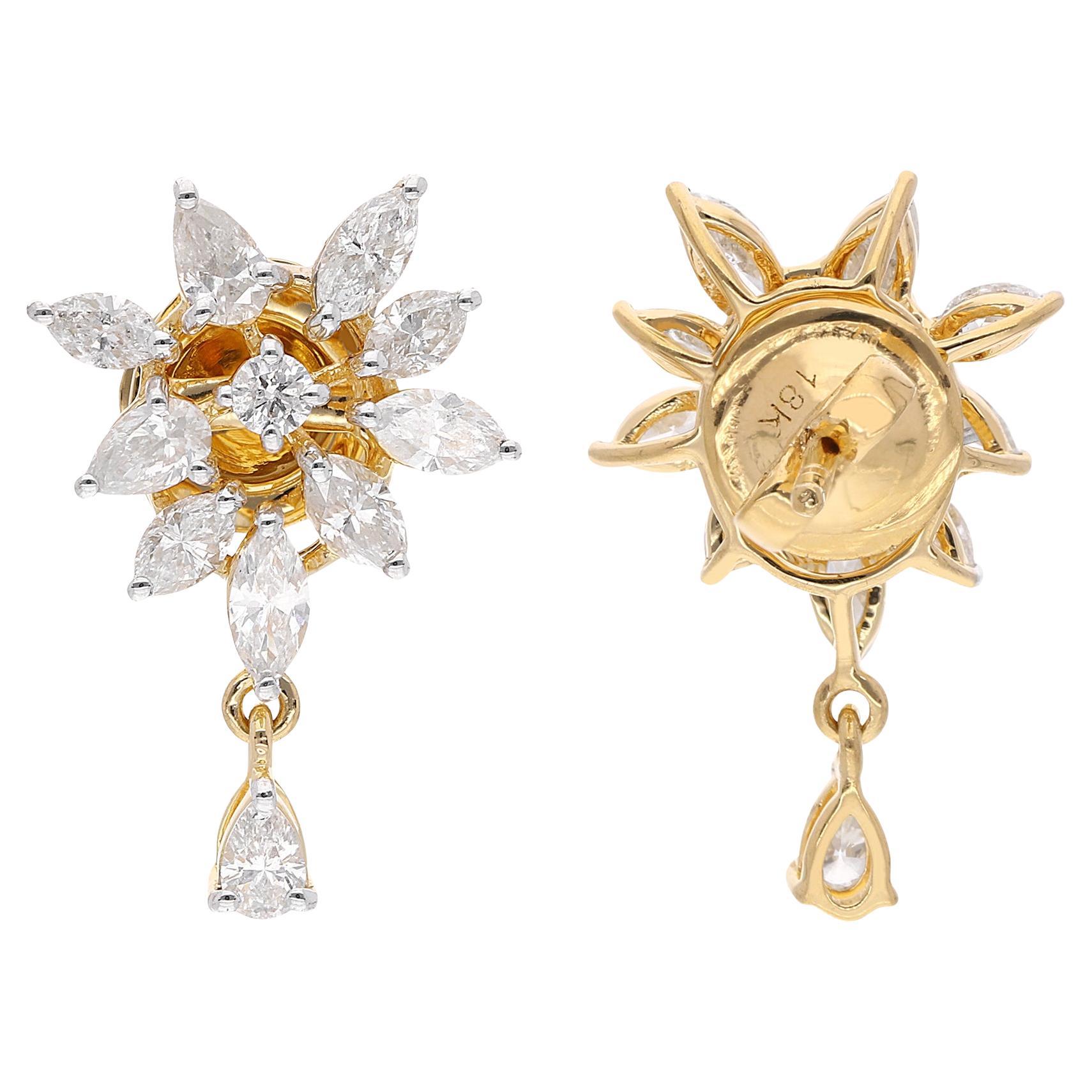 1.7 Karat SI/HI Birnenförmige Marquise-Diamant-Ohrhänger aus 18 Karat Gelbgold