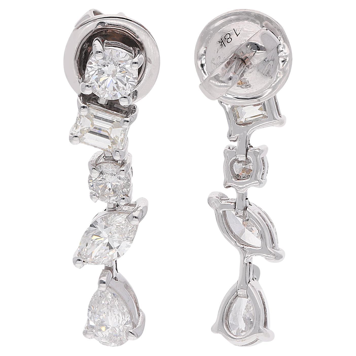 Boucles d'oreilles en or blanc 18 carats avec diamants taille émeraude taille poire marquise ronde de 2,00 carats en vente