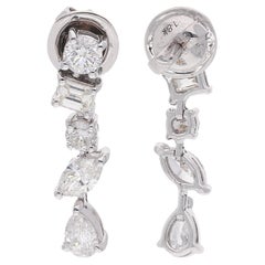 Boucles d
oreilles en or blanc 18 carats avec diamants taille émeraude taille poire marquise ronde de 2,00 carats