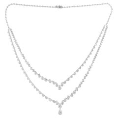 16.30 Carat SI/H Pear Emerald Cut Diamond Necklace 18 Karat White Gold Jewelry