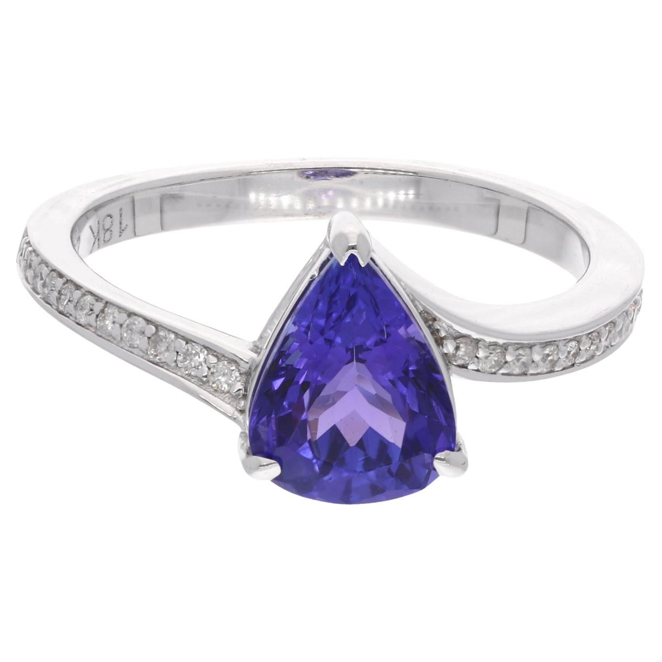 Anillo de tanzanita en forma de pera de 1,78 quilates Diamante pavé de 0,10 quilates Oro blanco de 18 quilates en venta