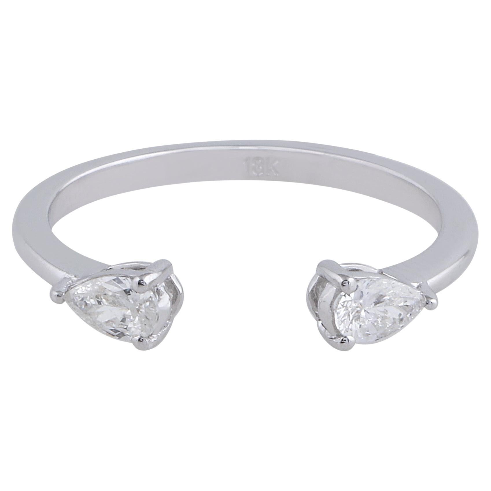 Natural 0.3 Carat SI Clarity HI Color Pear Diamond Cuff Ring 18 Karat White Gold