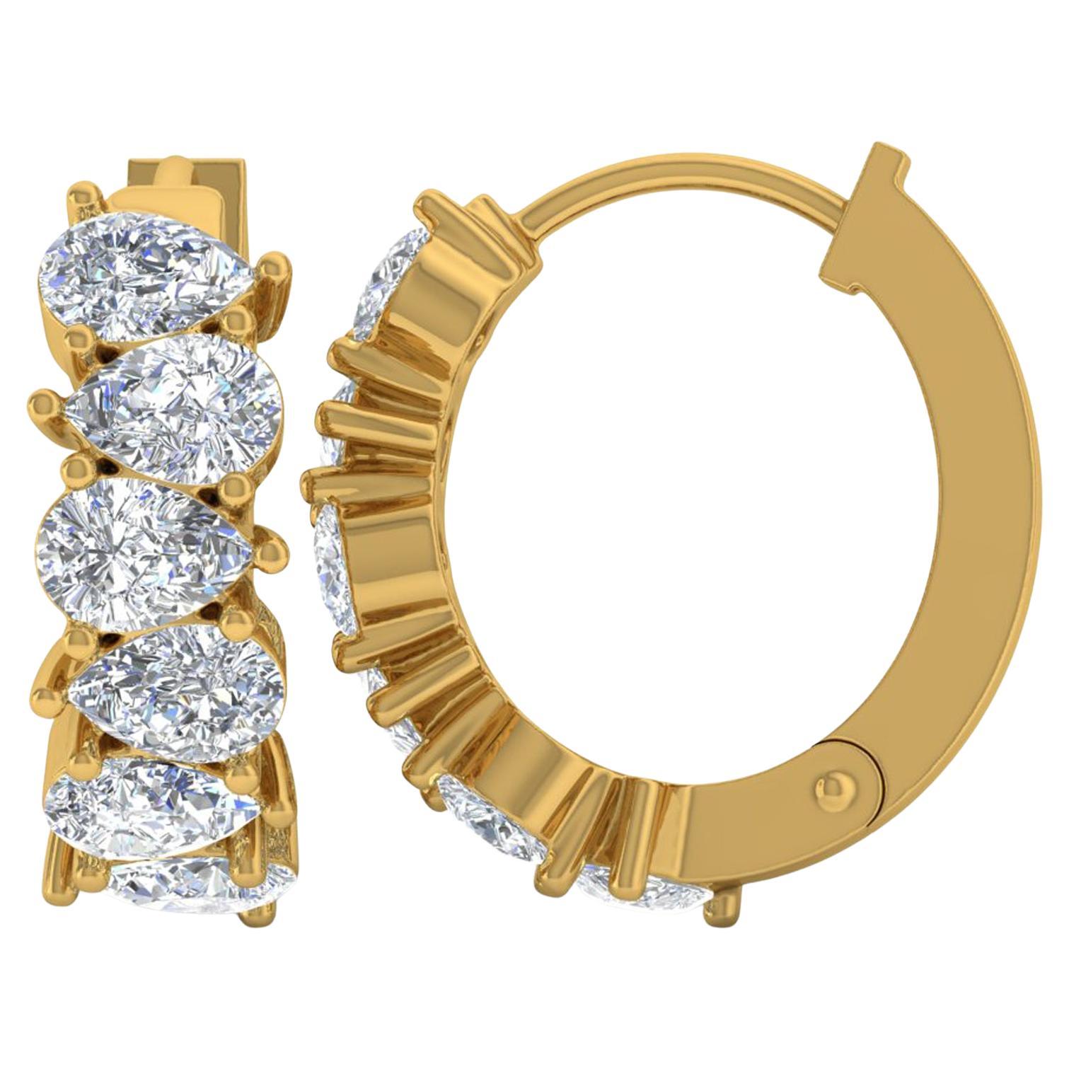 2 Carat SI Clarity HI Color Pear Brilliant Cut Diamond Yellow Gold Hoop Ears