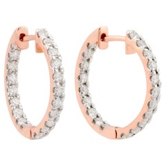 1,18 Carati SI Chiarezza HI Colore Orecchini a cerchio con pavé di diamanti Gioielli in oro rosa 10k