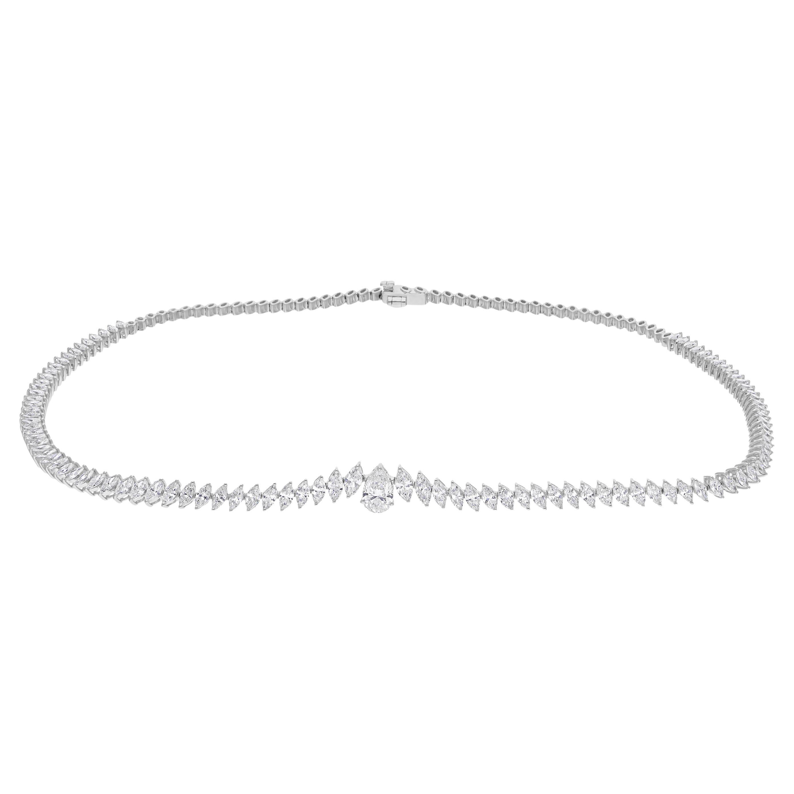 Real 6.18 Carat SI/H Pear Marquise Diamond Choker Necklace 18 Karat White Gold For Sale