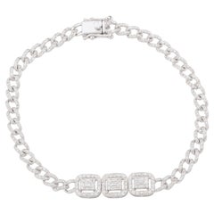 Bracciale con diamanti tondi e baguette in oro bianco 10 carati A Link