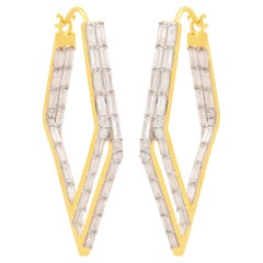 Natural 4 Carat SI/H Diamond Square Hoop Earrings 18 Karat Yellow Gold Jewelry