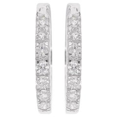Boucles d'oreilles en or blanc 18 carats avec diamant rond Nature SI Clarity HI Color Fine Hoop Ears