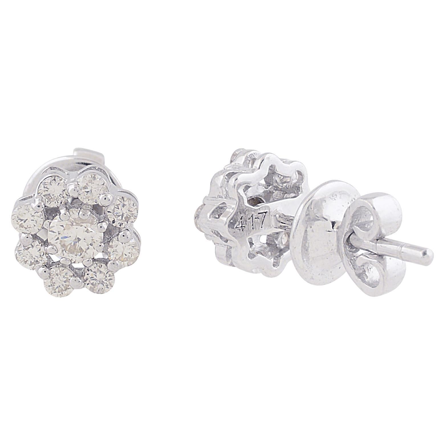 Nature 0.46 Ct SI/HI Round Brilliant Cut Diamond Flower Earrings 10k White Gold