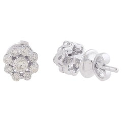 Natural 0.46 Ct SI/HI Round Brilliant Cut Diamond Flower Earrings 10k White Gold