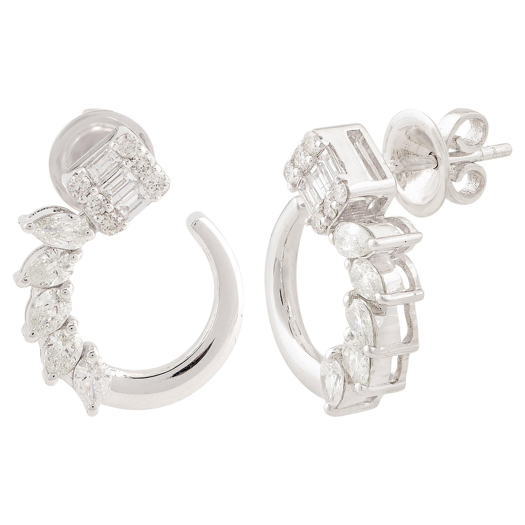 1,25 Karat Marquise Baguette-Diamant Minimalistische Ohrstecker aus 18 Karat Weißgold im Angebot