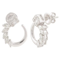 Orecchini minimalisti con diamante Marquise Baguette da 1,25 carati in oro bianco 18 carati