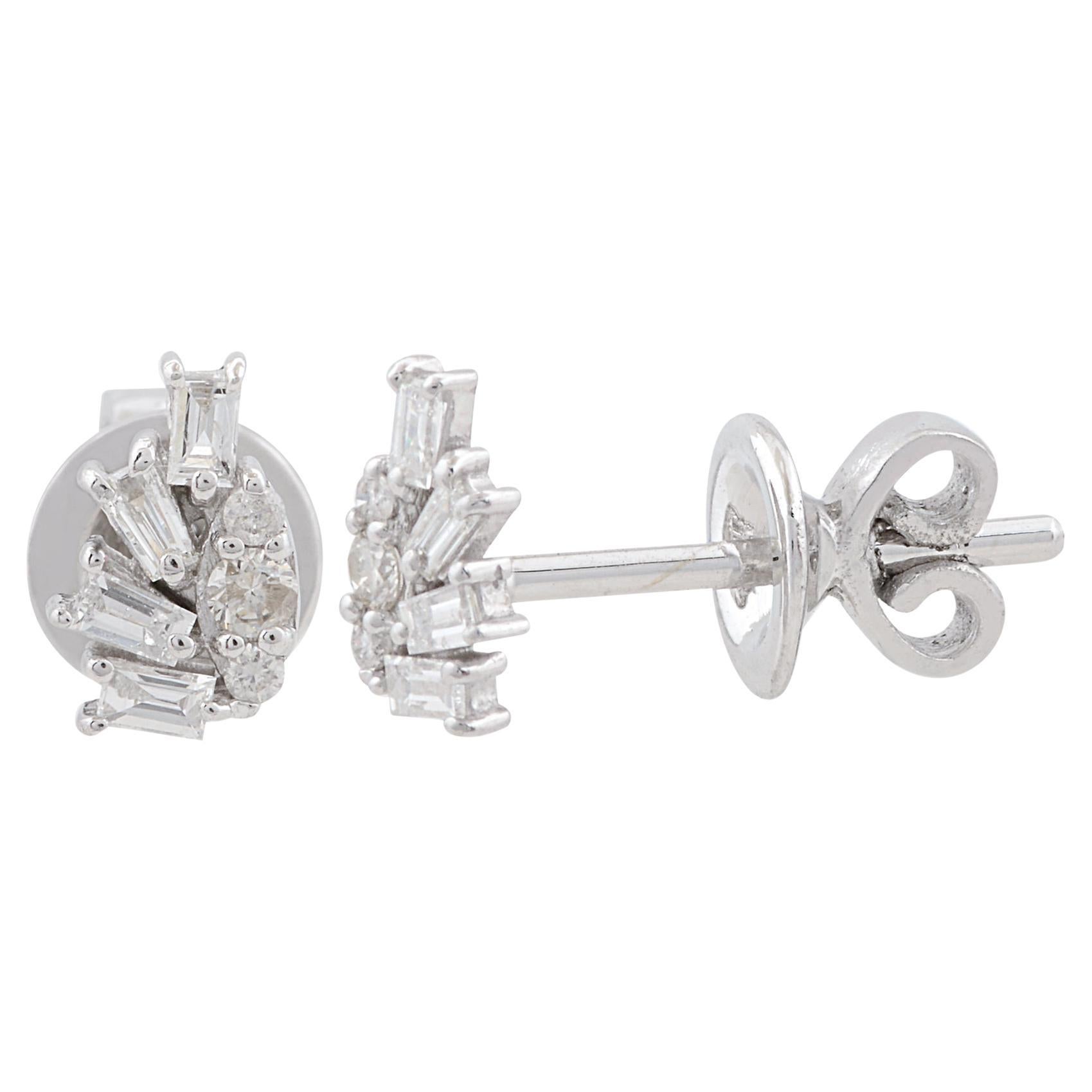 Real SI Reinheit HI Farbe Baguette Runde Diamant-Ohrstecker 10 Kt Weißgold