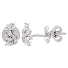 Pendientes de diamantes redondos en forma de baguette con claridad real SI y color HI de oro blanco de 10 qt