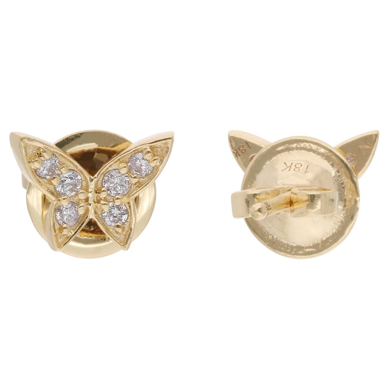 Clous d
oreilles papillon en or jaune 18 carats et diamants naturels de 0,17 carat