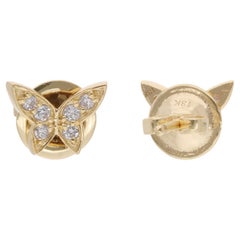 Clous d
oreilles papillon en or jaune 14 carats avec diamants naturels de 0,17 carat