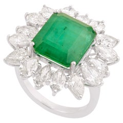 7,41 Karat sambischer Smaragd-Cocktailring mit 3,40 Karat birnenförmigem Diamant 18k Weißgold